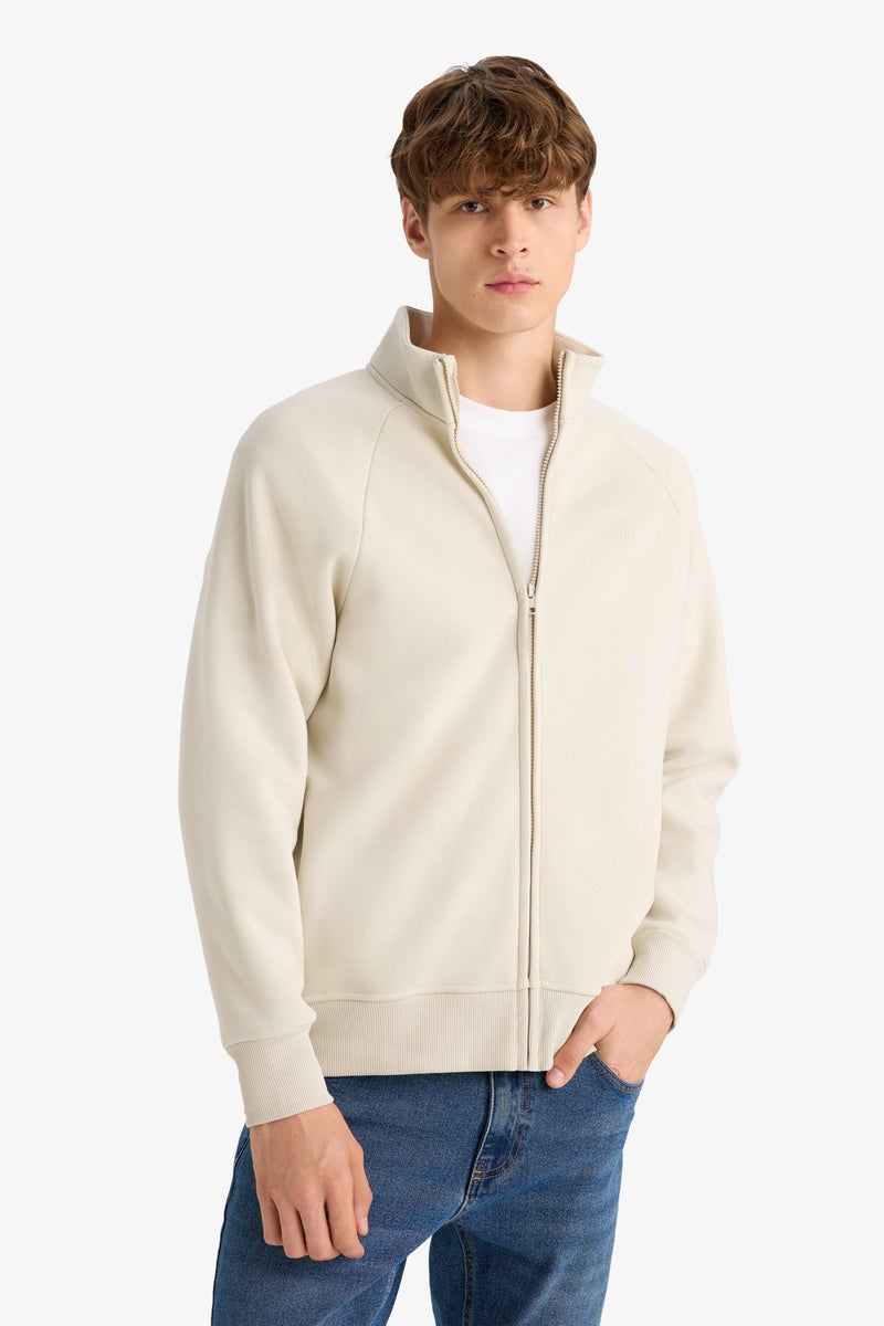 DeFacto Beige Man Boxy Fit Stand Collar Printed Sweatshirt Casual - Image 3